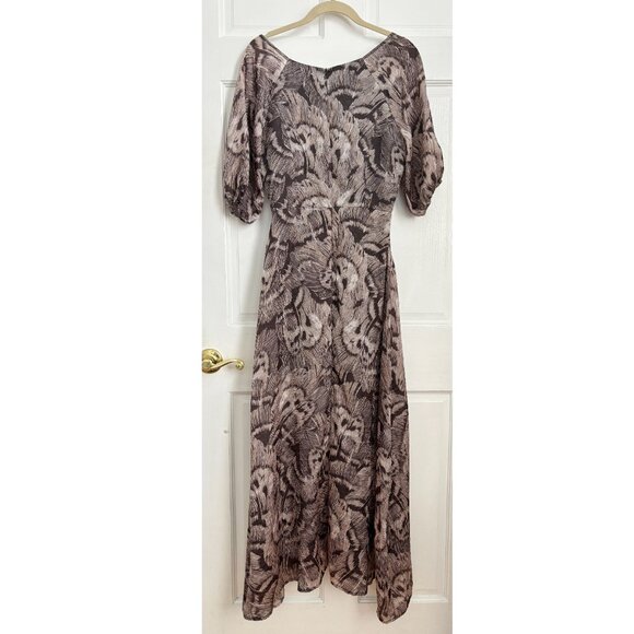 Christy Lynn Julie Dress Maxi Long Feather Jacquard Brown White Print Sleeve S 4 - Picture 6 of 10